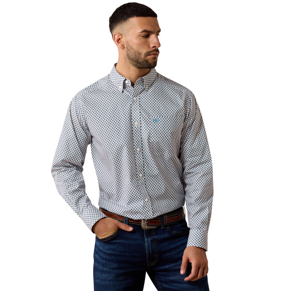 ARIAT MEN'S PEREZ LONG SLEEVE SHIRT WHITE GEOMETRIC PRINT 10079422