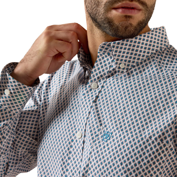 ARIAT MEN'S PEREZ LONG SLEEVE SHIRT WHITE GEOMETRIC PRINT 10079422