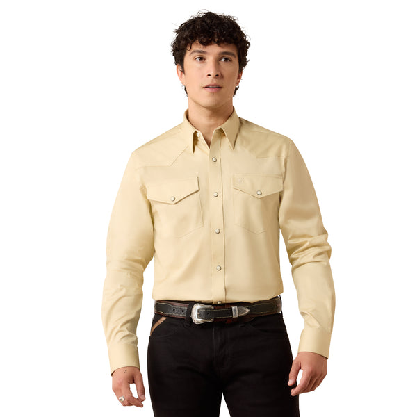 ARIAT MEN'S SOLID TWILL FITTED OFF WHITE LONG SLEEVE SHIRT 10079262