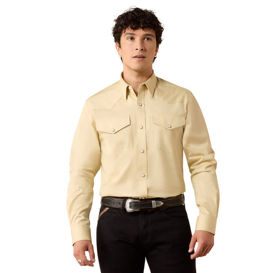 ARIAT MEN'S SOLID TWILL FITTED OFF WHITE LONG SLEEVE SHIRT 10079262