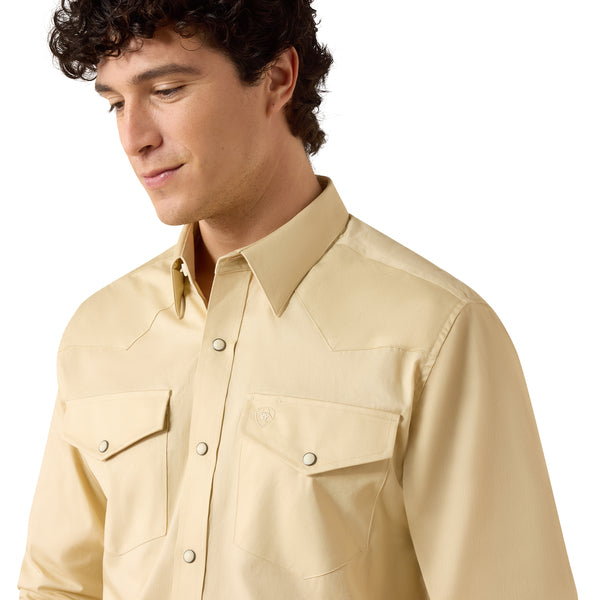 ARIAT MEN'S SOLID TWILL FITTED OFF WHITE LONG SLEEVE SHIRT 10079262
