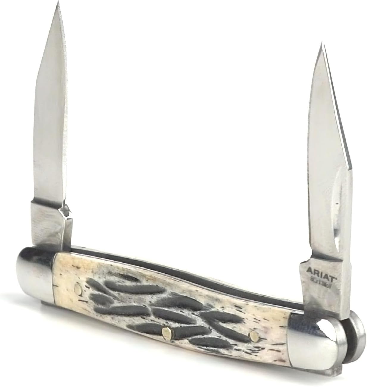 ARIAT Medium Muskrat Folding Knife, Tan Wood Handle w/Shield - Two Blades
