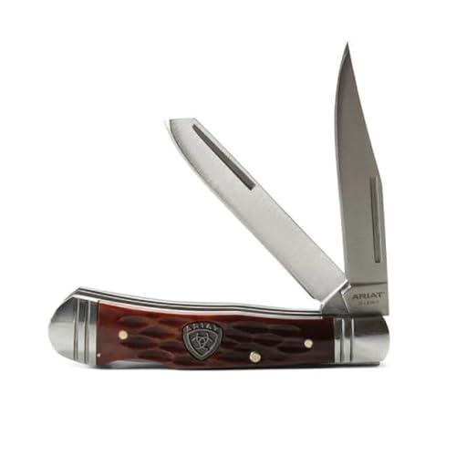 ARIAT Medium Trapper Folding Knife, Natural Wood Handle - Double Blade Design A710010902-M