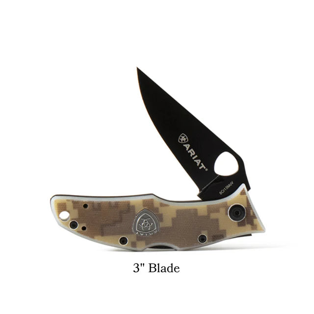 ARIAT Patriot Camo Plain Edge Folding Knife, Multicolored, 3" Blade (Medium)