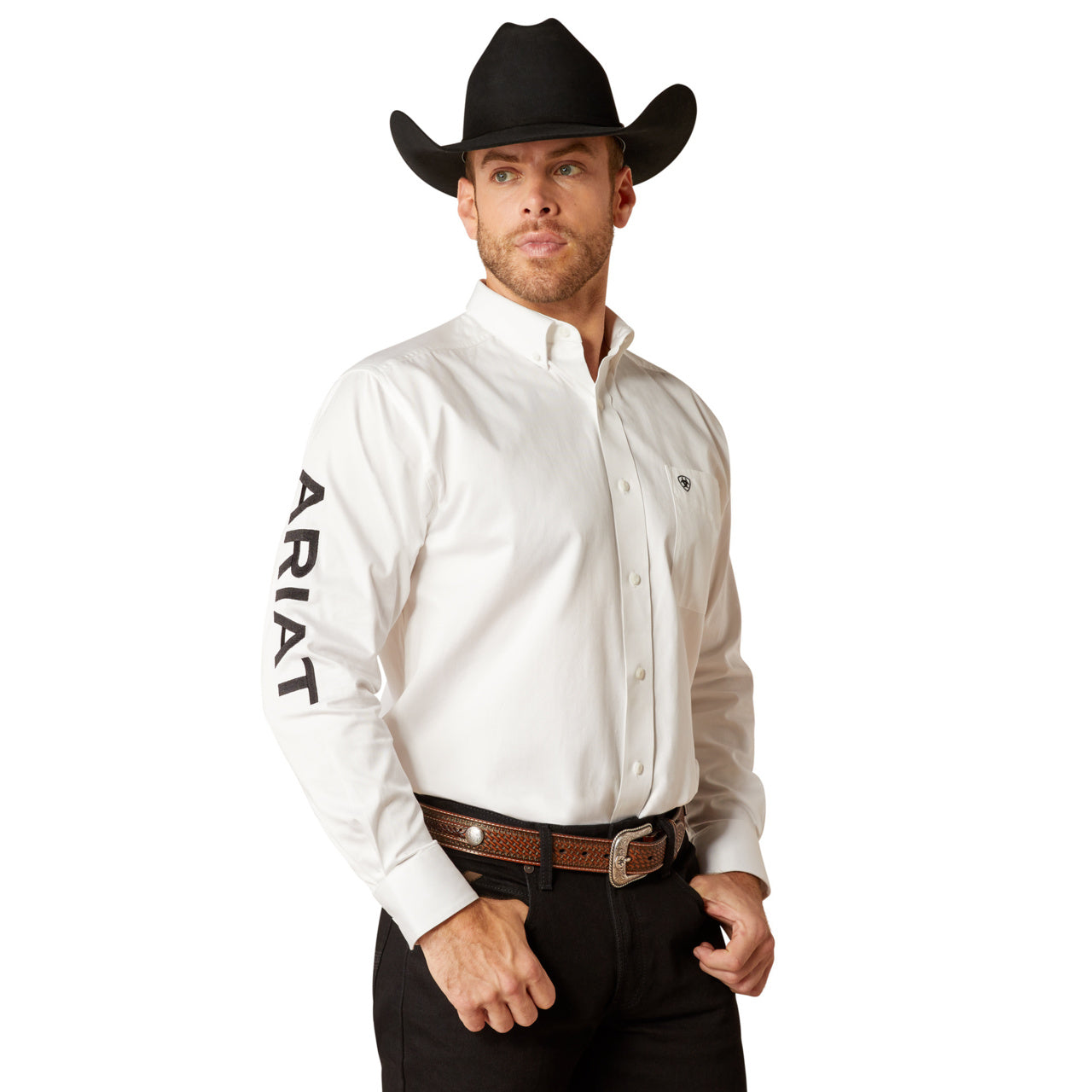 ARIAT TEAM LOGO TWILL WHITE BLACK - MENS SHIRT - 10046825