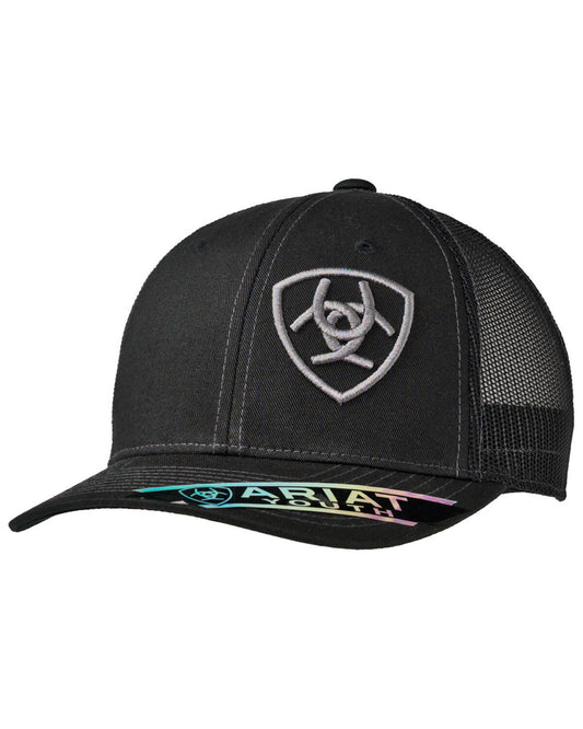 ARIAT YOUTH LOGO OFFSET TRUCKER ADJUSTABLE SNAPBACK HAT - BLACK