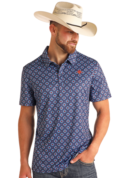 ROCK & ROLL AZTEC NAVY PRINT - MENS POLO - BM51T05996