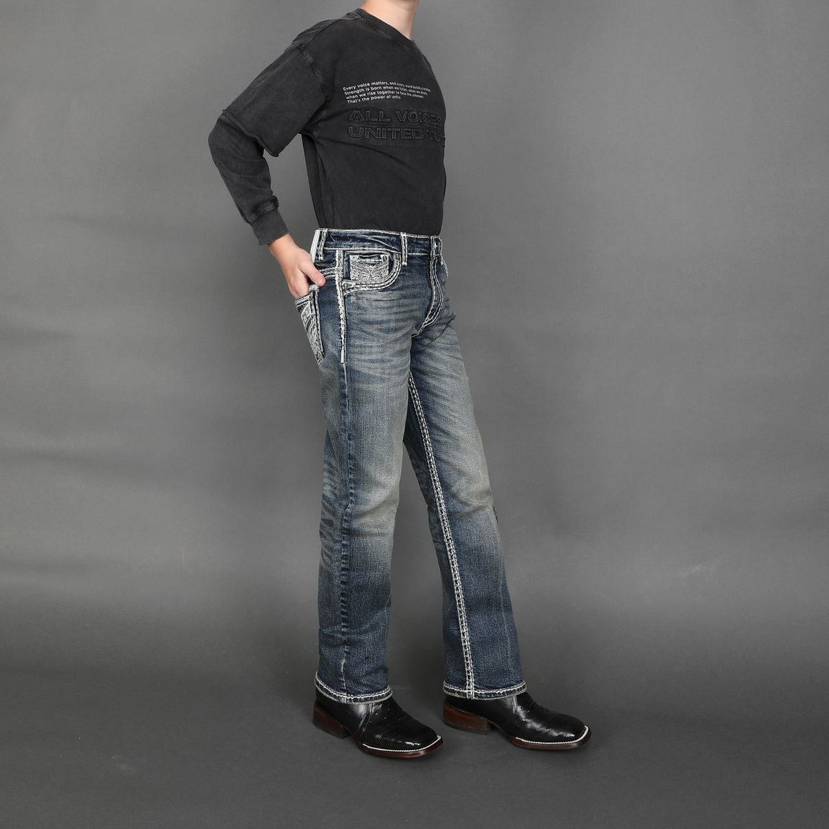 Answer Me Boys’ AM2332-K Modern Bootcut Jeans – Blue (Youth)