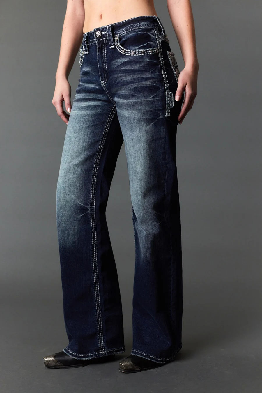 Answer Me Women's Embroidered Wide Leg Jeans A1138-WL