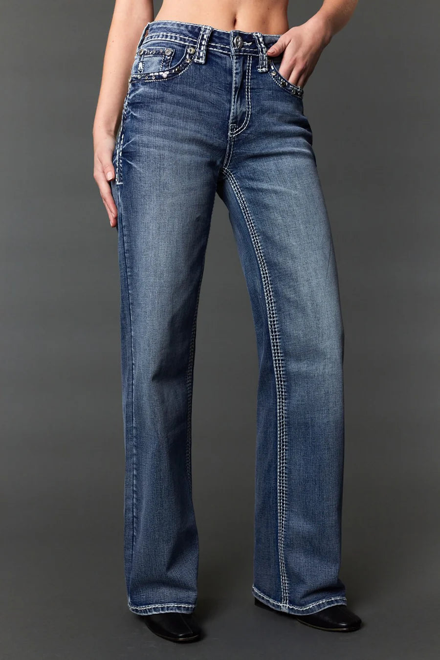 Answer Me Women's High Street Embroidered Wide Leg Jeans A1132-WL