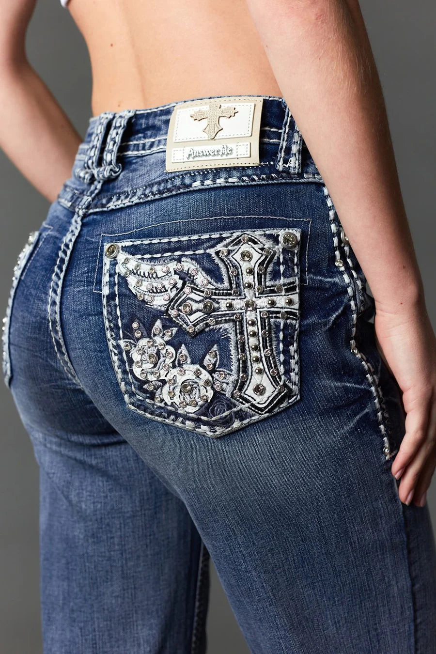 Answer Me Women's High Street Embroidered Wide Leg Jeans A1132-WL