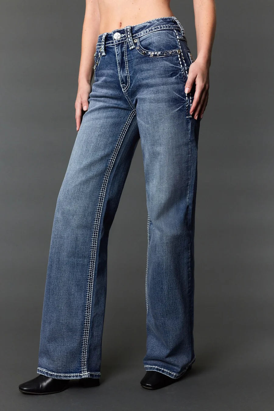 Answer Me Women's High Street Embroidered Wide Leg Jeans A1132-WL