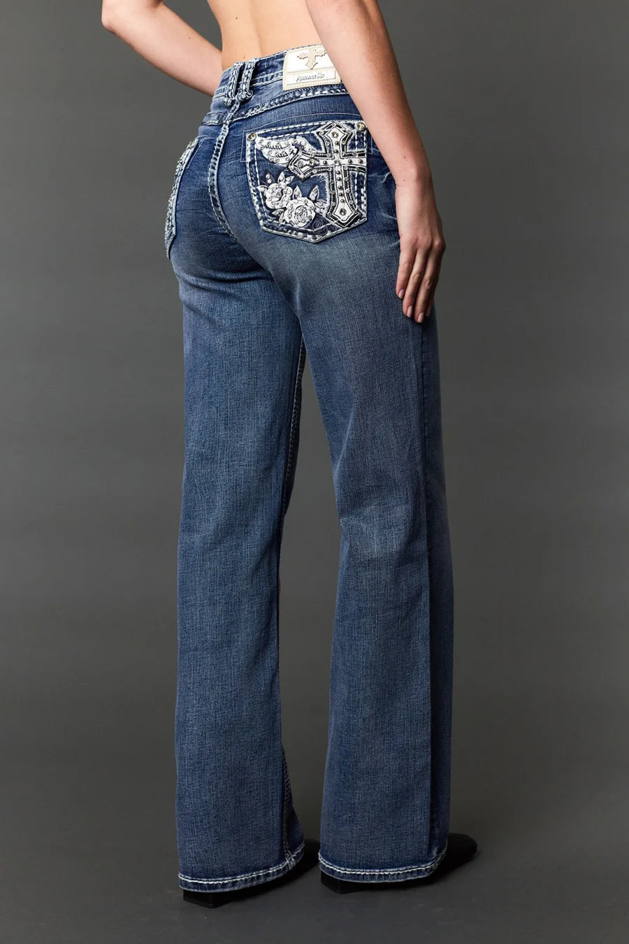 Answer Me Women's High Street Embroidered Wide Leg Jeans A1132-WL