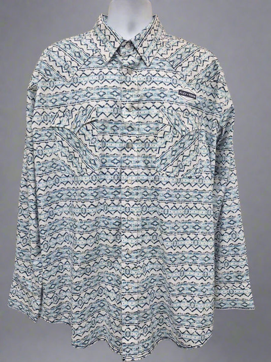 Panhandle Men's Rough Stock Light Turquoise Aztec Western Shirt RMN2S03173