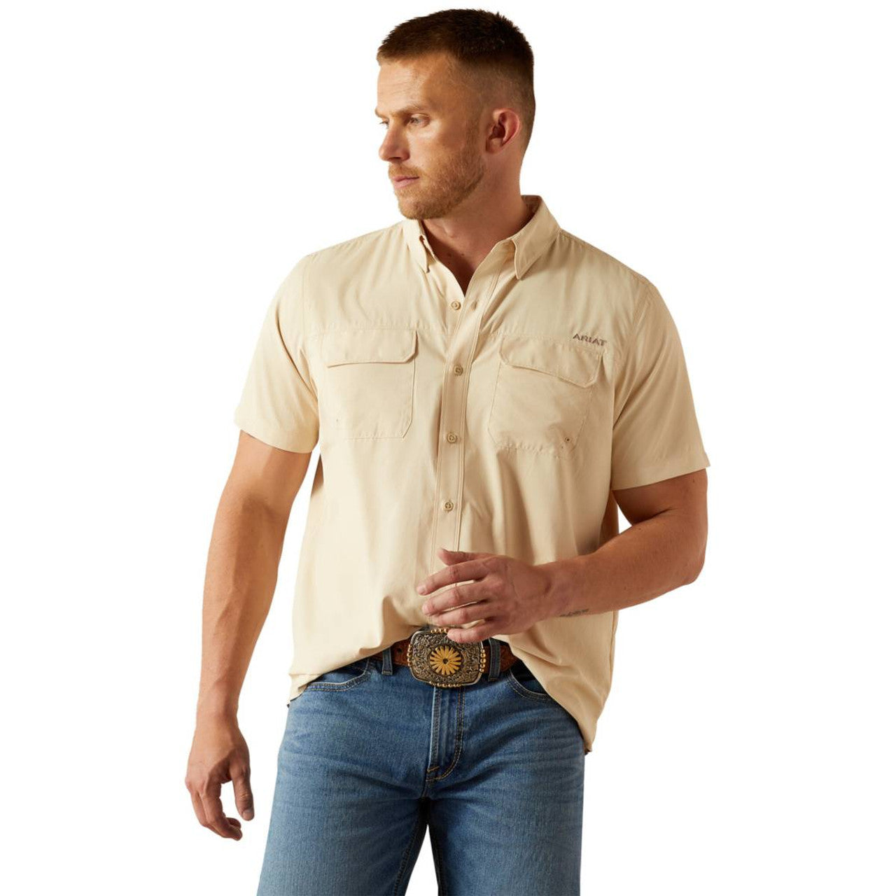 Ariat Men's Venttek Outbound Fitted Creme Brulee Short Sleeve Shirt 10055228