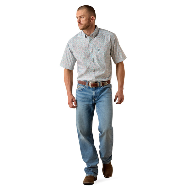 Ariat 10071730 Mens Pier Classic Fit Short Sleeve Shirt Southwest Print Light Blue