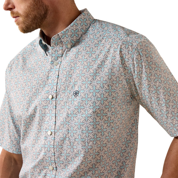 Ariat 10071730 Mens Pier Classic Fit Short Sleeve Shirt Southwest Print Light Blue