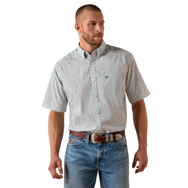Ariat 10071730 Mens Pier Classic Fit Short Sleeve Shirt Southwest Print Light Blue