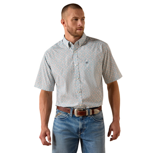 Ariat 10071730 Mens Pier Classic Fit Short Sleeve Shirt Southwest Print Light Blue