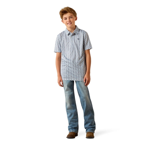 Ariat Boys White Southwest Print Polo Tek 10071206