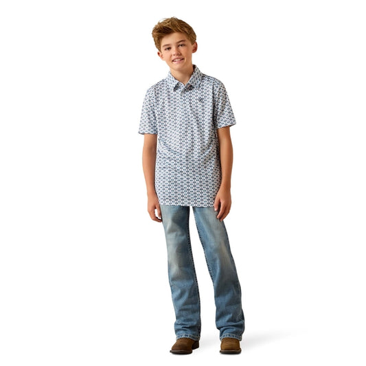 Ariat Boys White Southwest Print Polo Tek 10071206