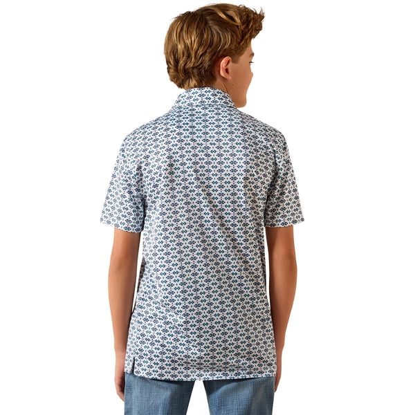 Ariat Boys White Southwest Print Polo Tek 10071206