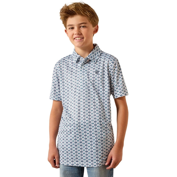 Ariat Boys White Southwest Print Polo Tek 10071206