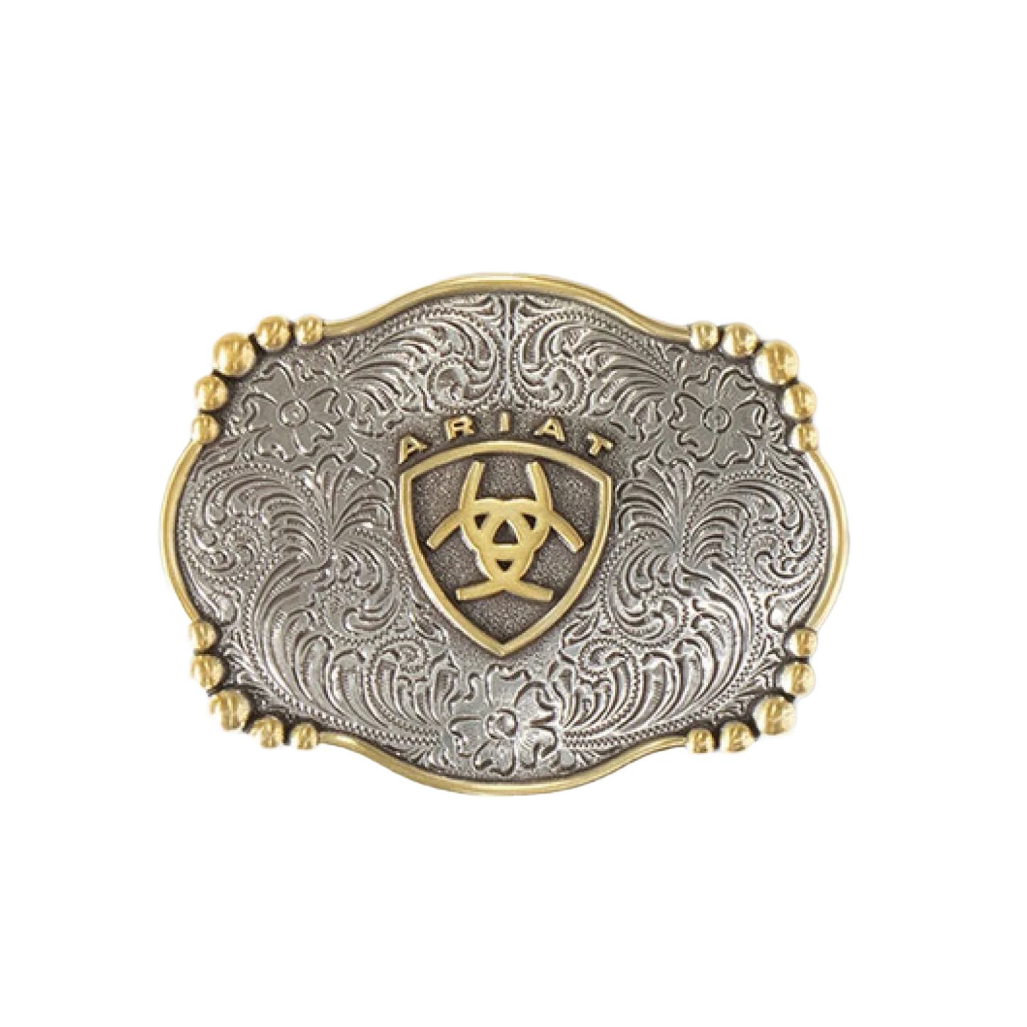 Ariat Floral Engraved Silver & Gold Belt Buckle A37019