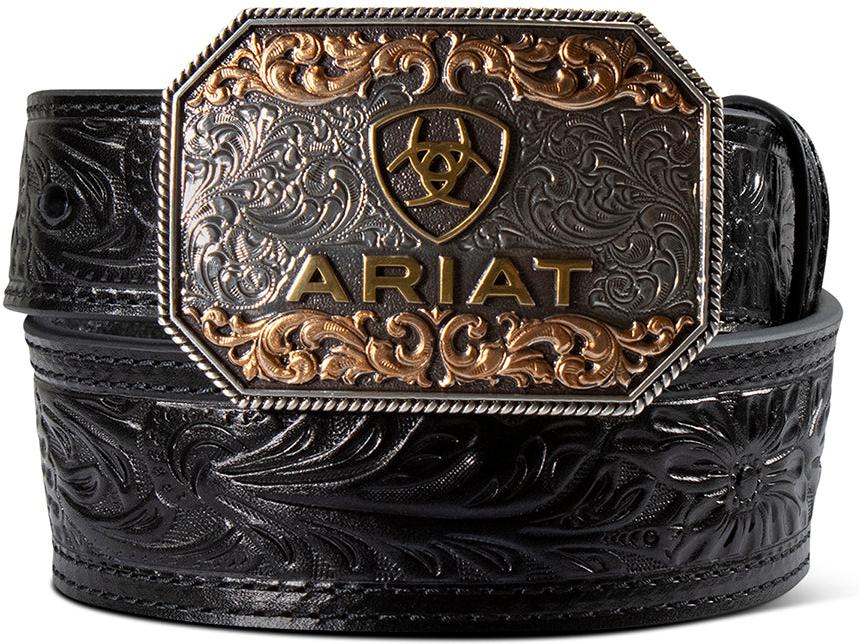 Ariat Kid's Black Floral Embossed Belt with Trophy Buckle A1309101