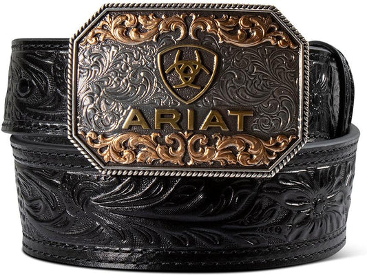Ariat Kid's Black Floral Embossed Belt with Trophy Buckle A1309101