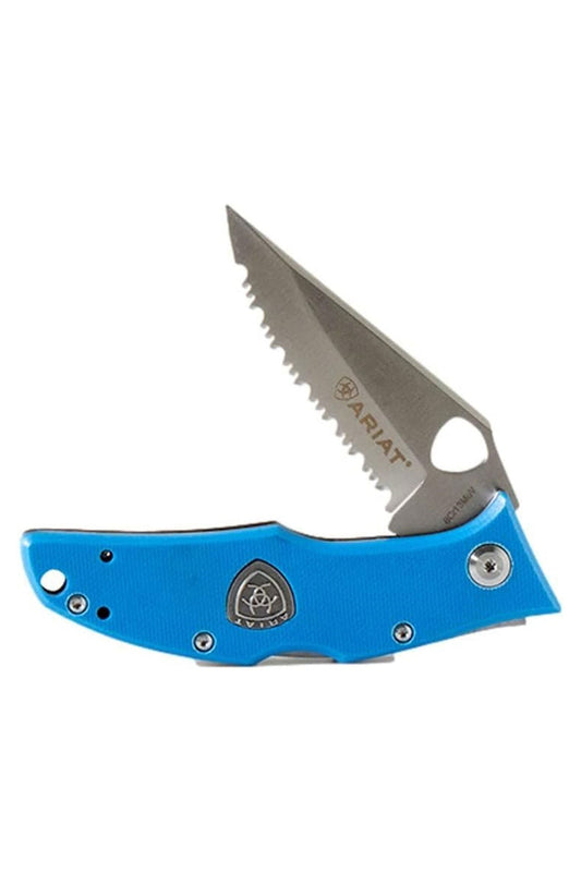 Ariat Knife Unisex 3" Serrated Blade Folding Logo Blue - A710012327-M
