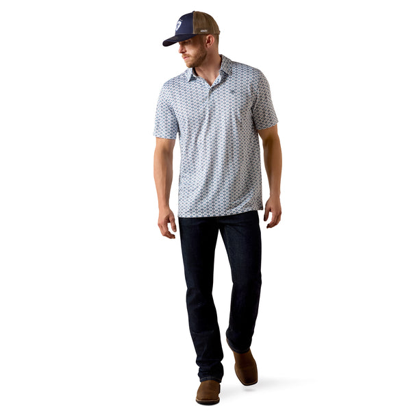 Ariat Men White Southwest Print Polo Tek 10071493