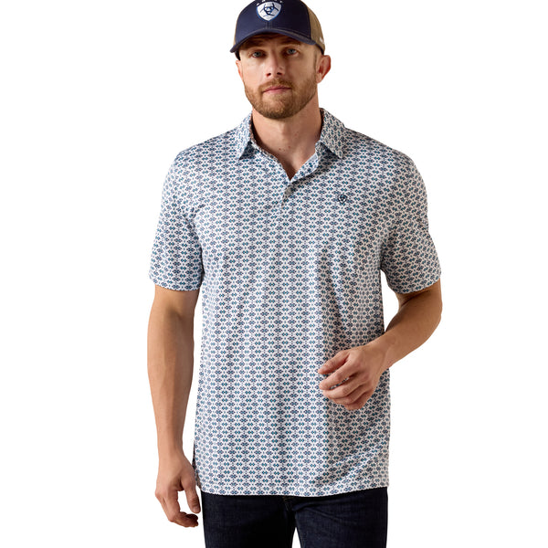 Ariat Men White Southwest Print Polo Tek 10071493