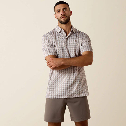 Ariat Men's AriatTEK Taupe Grey Southwest Geo Print Polo 10073469