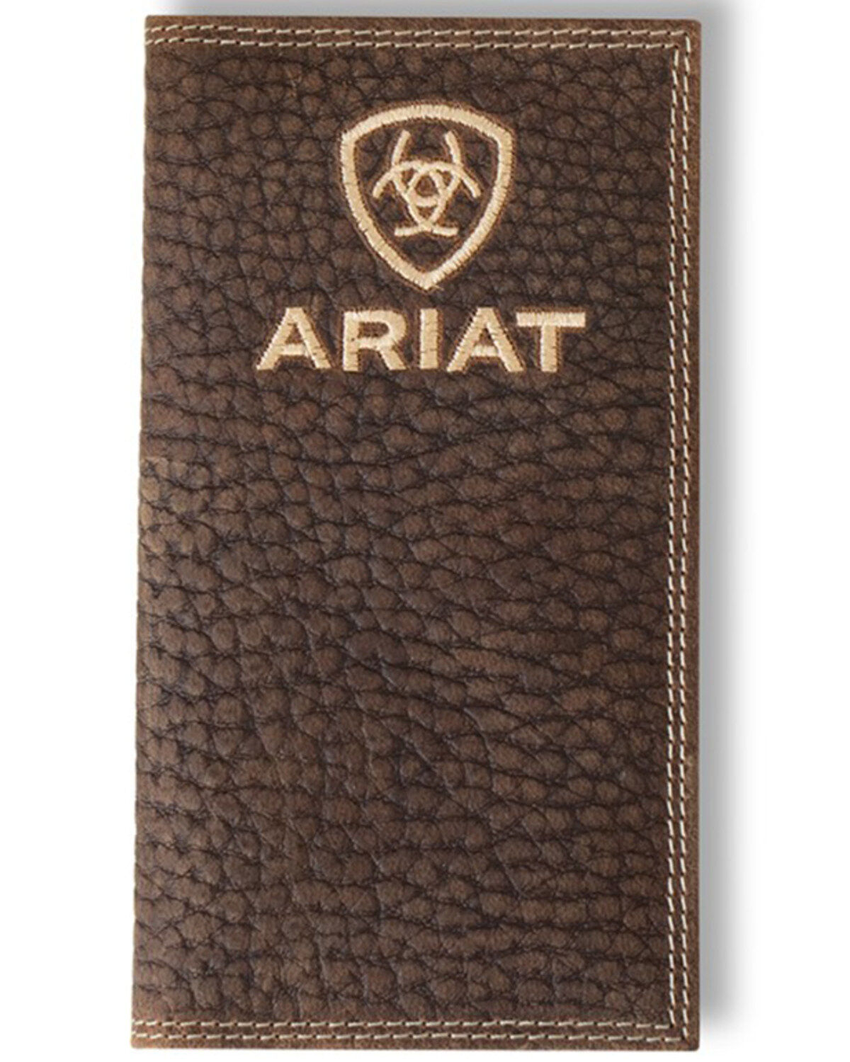 Ariat Men's Brown Bull Hide Leather Rodeo Bifold Wallet with Embroidered Ariat Logo A3555902