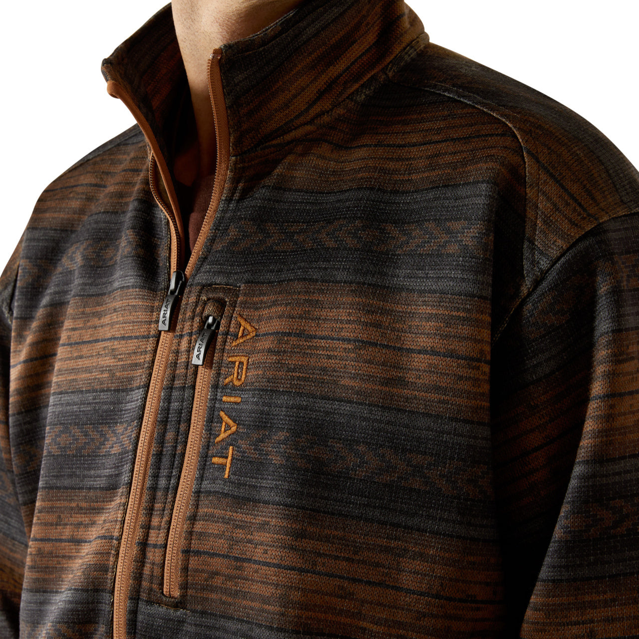 Ariat Men's Caldwell Full Zip Light Brown Southwest Sweater 10062605