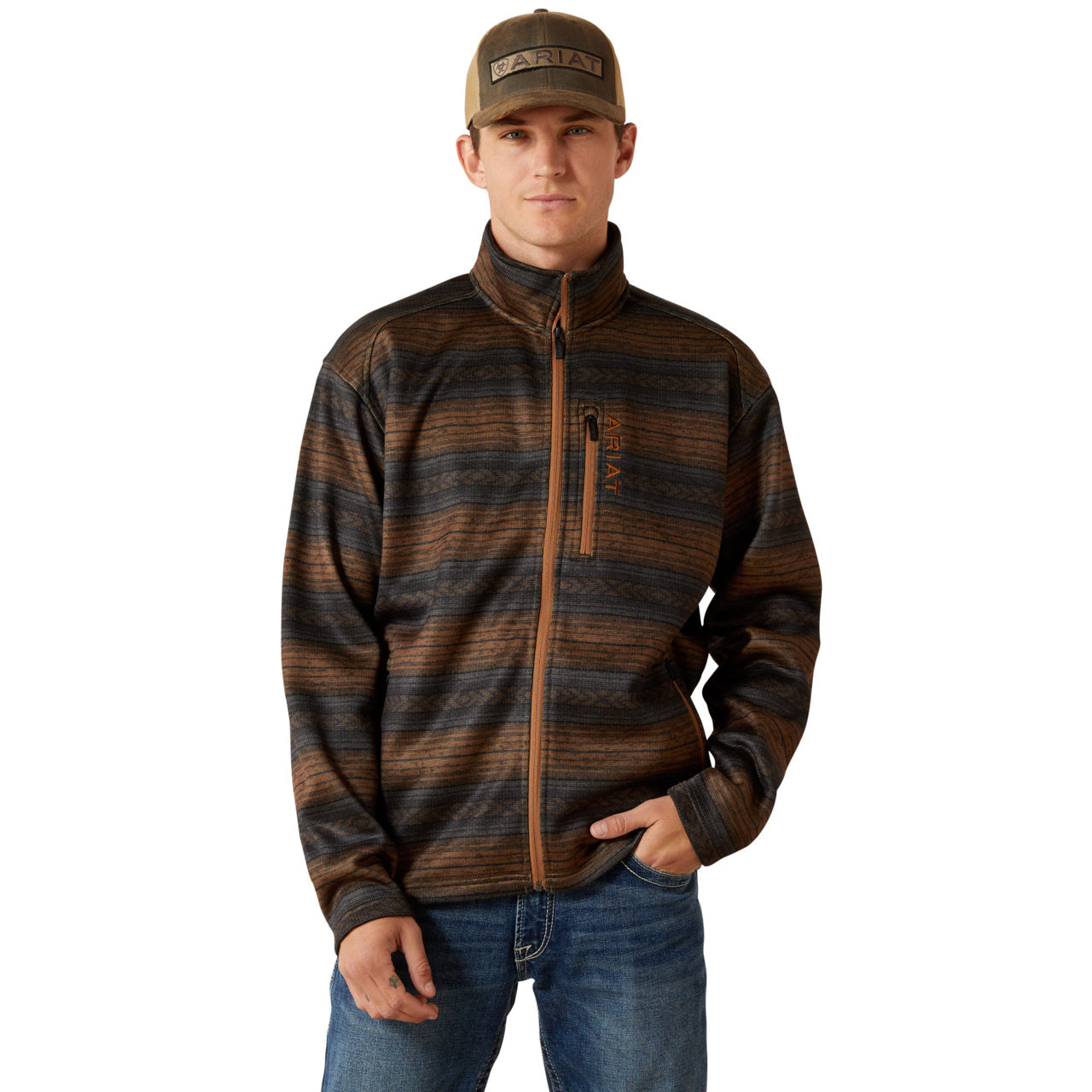 Ariat Men's Caldwell Full Zip Light Brown Southwest Sweater 10062605