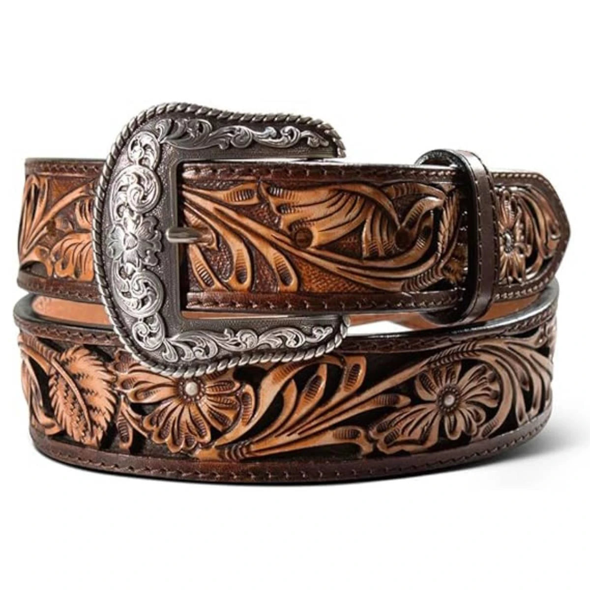 Ariat Men's Brown Floral Filigree Western Belt A1044402