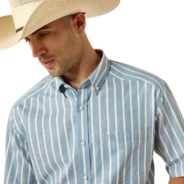Ariat Men's Pro Tre Short Sleeve Shirt Blue Shadow Stripe 10071618