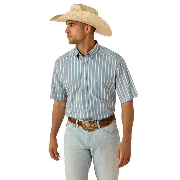 Ariat Men's Pro Tre Short Sleeve Shirt Blue Shadow Stripe 10071618