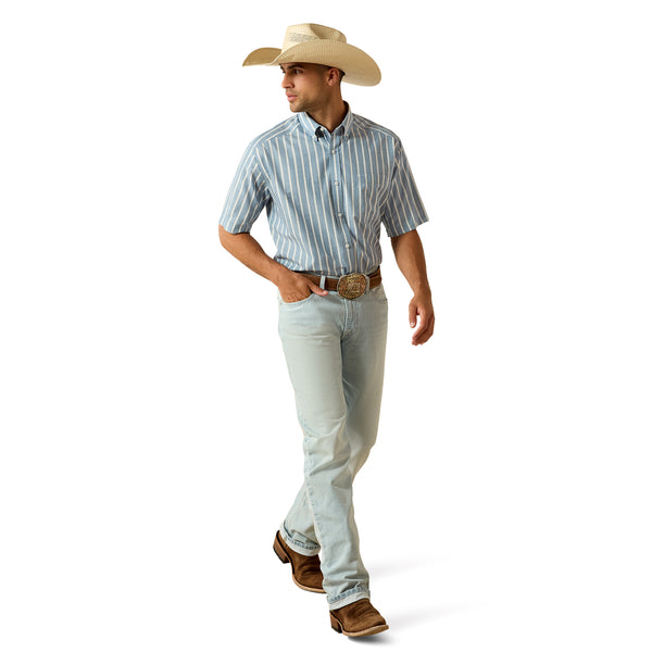 Ariat Men's Pro Tre Short Sleeve Shirt Blue Shadow Stripe 10071618