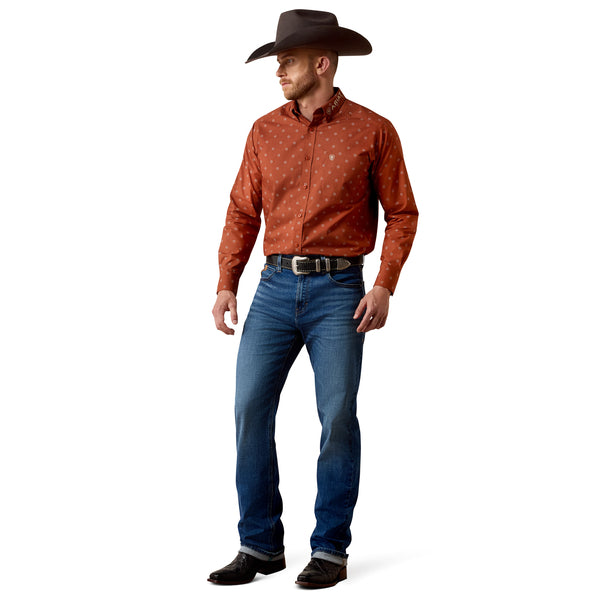 Ariat Men's Team Dakota Classic Fit Long Sleeve Shirt Maple Syrup Medallion/Pebble 10080596