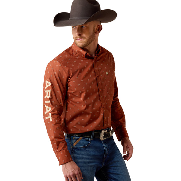 Ariat Men's Team Dakota Classic Fit Long Sleeve Shirt Maple Syrup Medallion/Pebble 10080596