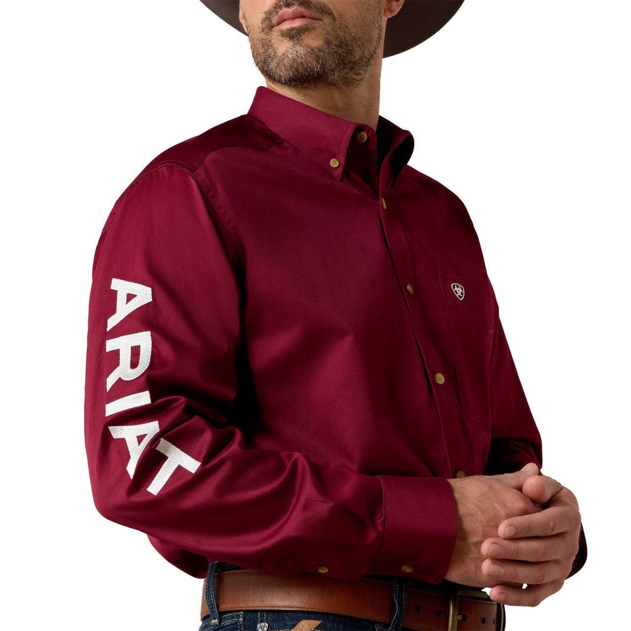 Ariat Men's Team Logo Burgundy Twill Long Sleeve Shirt 10027995