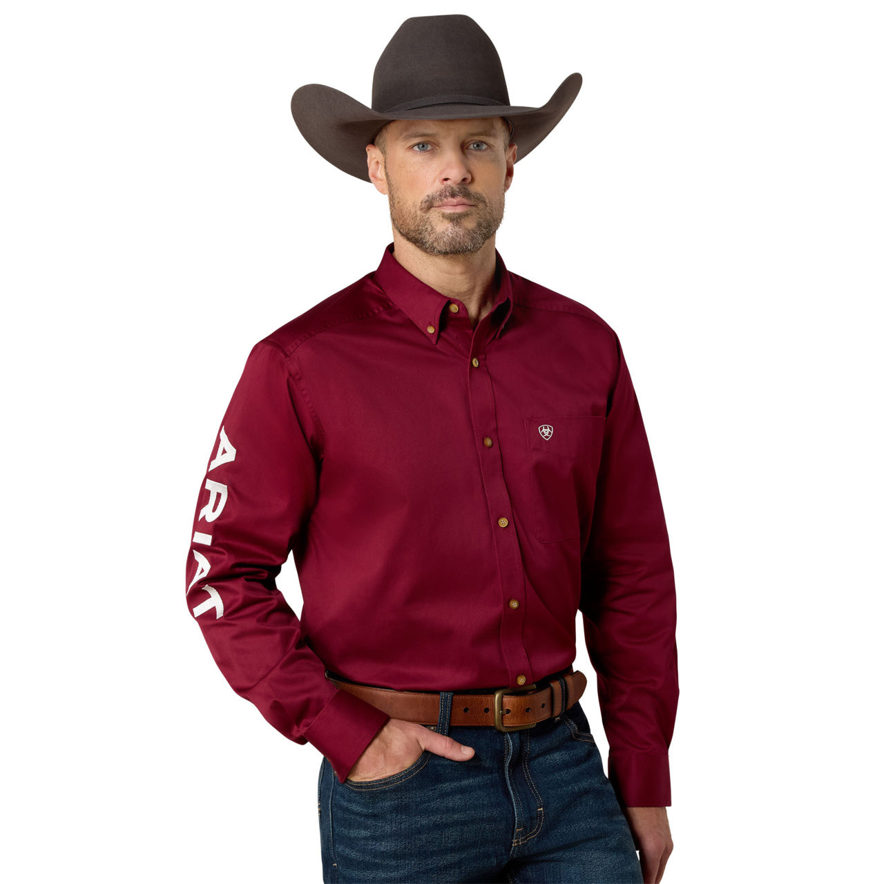 Ariat Men's Team Logo Burgundy Twill Long Sleeve Shirt 10027995