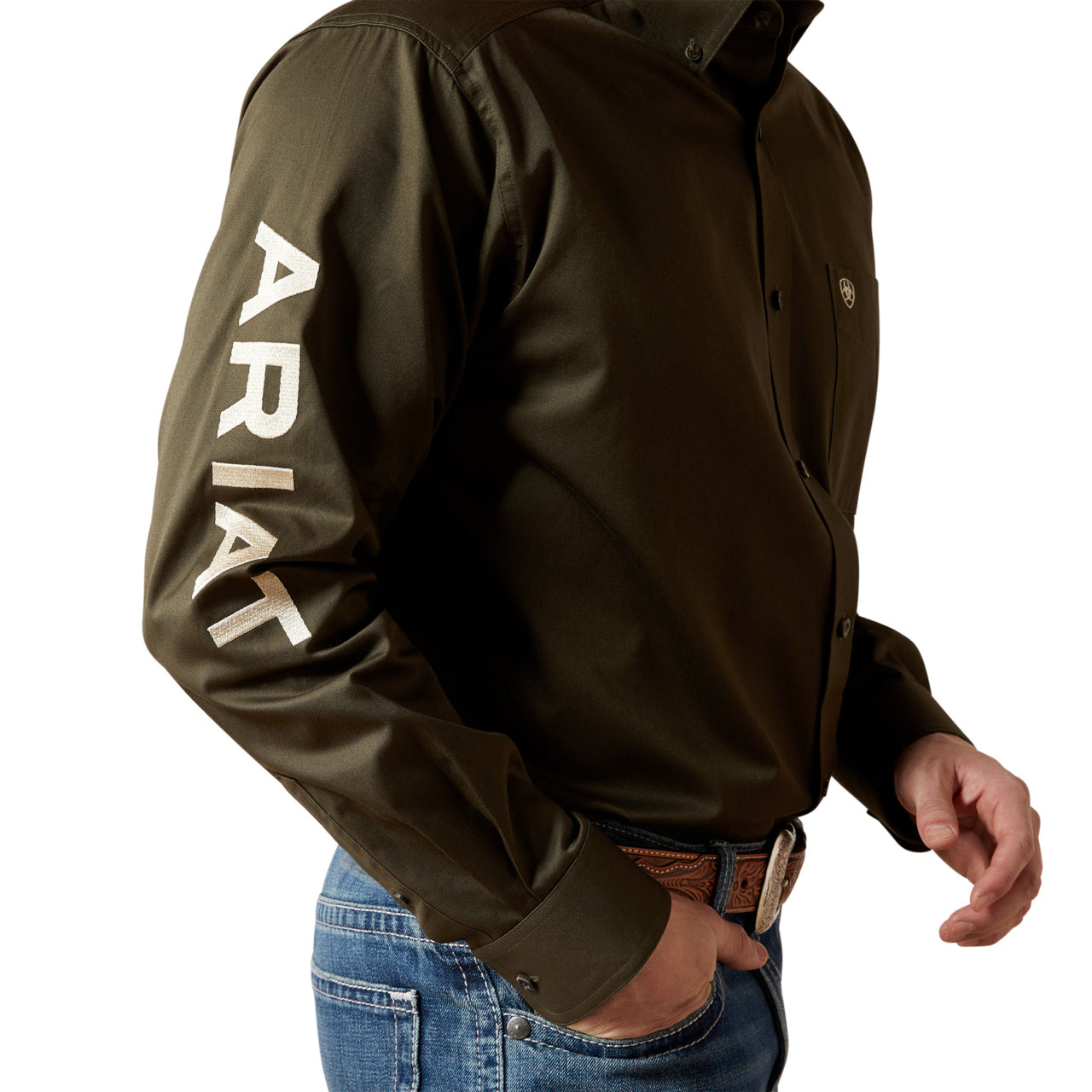 Ariat Men's Team Logo Twill Long Sleeve Button-Down Western Shirt Olive/Khaki 10065845