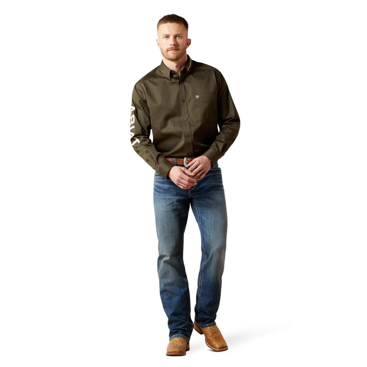 Ariat Men's Team Logo Twill Long Sleeve Button-Down Western Shirt Olive/Khaki 10065845