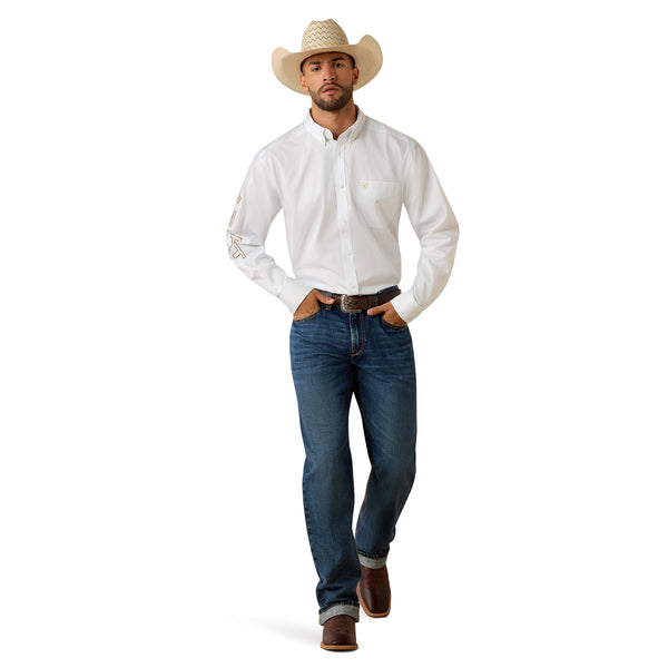 Ariat Men's Team Logo White Lightweight Twill Classic Fit Shirt 10071686