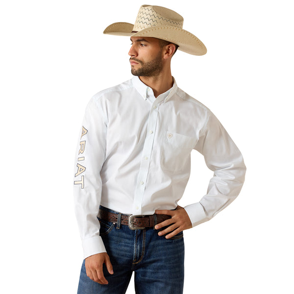 Ariat Men's Team Logo White Lightweight Twill Classic Fit Shirt 10071686
