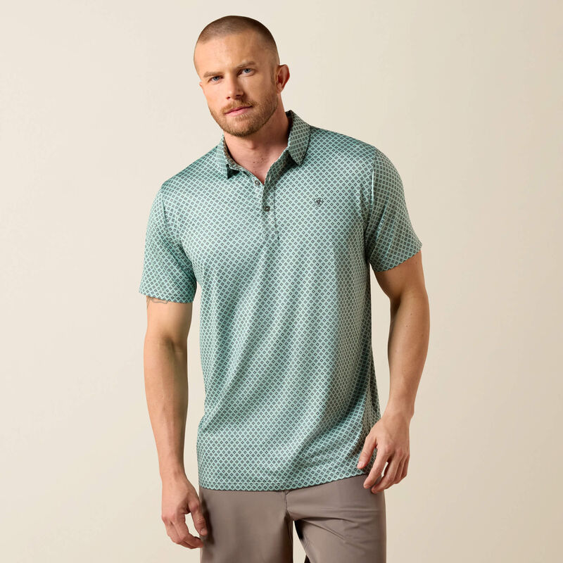 Ariat Mens All Over Print Heathered Fitted TEK  Polo Shirt Beach Glass - 10073585